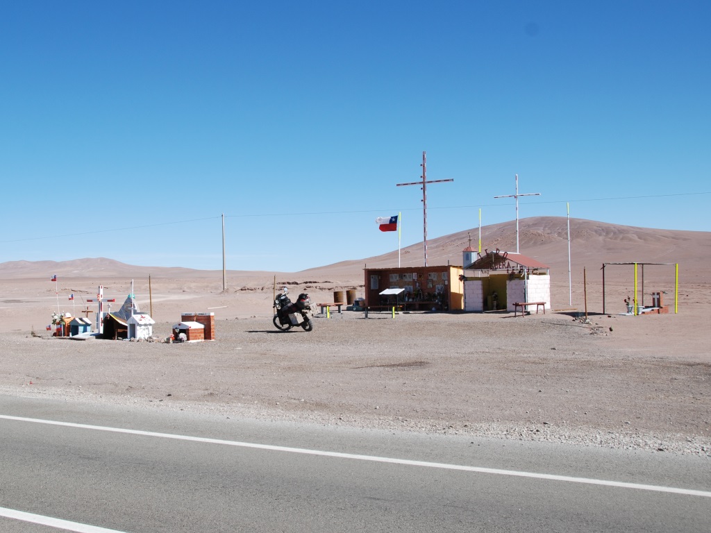 Road side car accident memorial, Chile